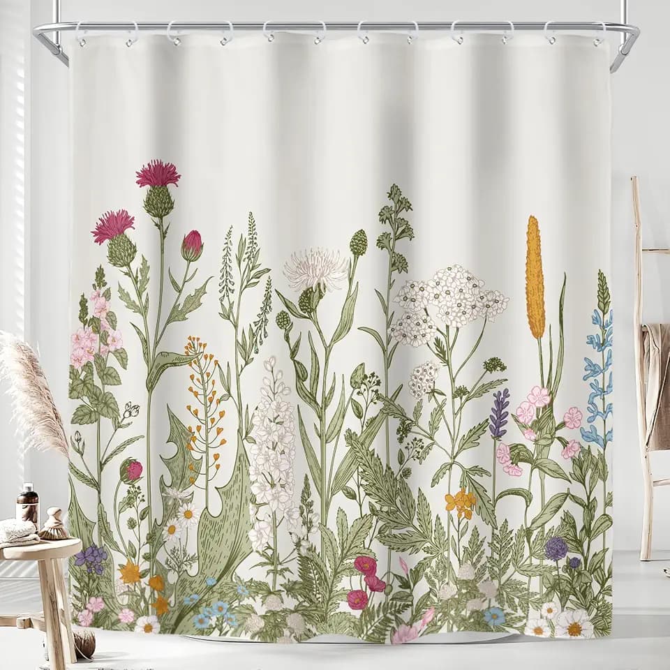 Extra Long Wild Flower Botanical Wildflower Bathroom Shower Curtain Set