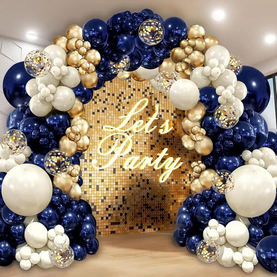 Navy Blue Gold Balloon Arch Kit, Pearl White,129 pcs,Different Size