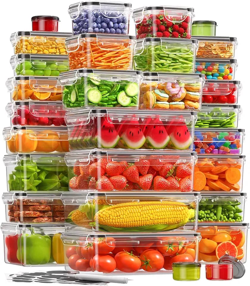 KEMETHY 60 PCS Food Storage Containers with Lids, Plastic Food Containers