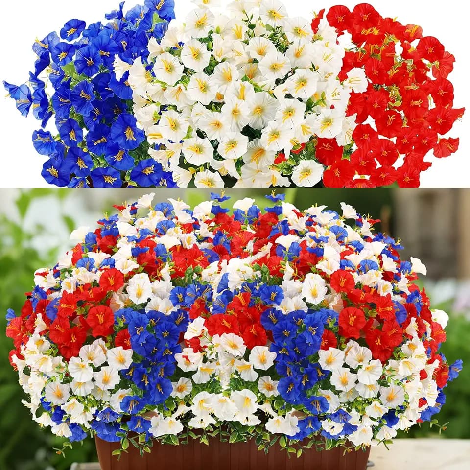 24 Pcs Red White Blue Artificial Flower Outdoor Decor Petunias UV Resistant