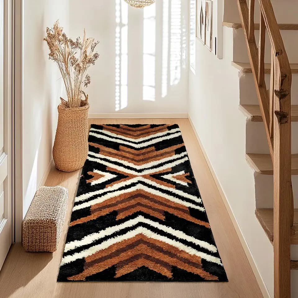Tyrot Black Boho Long Bathroom Rugs Runner Non Slip Washable Western Aztec Bath Mats Rugs for Bathroom Hallway Plush Soft Absorbent Farmhouse Carpet for Shower, Kitchen, 24x60 inch, Brown