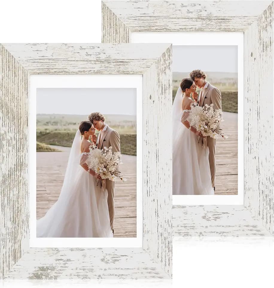 Hongkee 5x7 Picture Frame Set of 2, Real Glass and Wood Frame for Mat 4x6