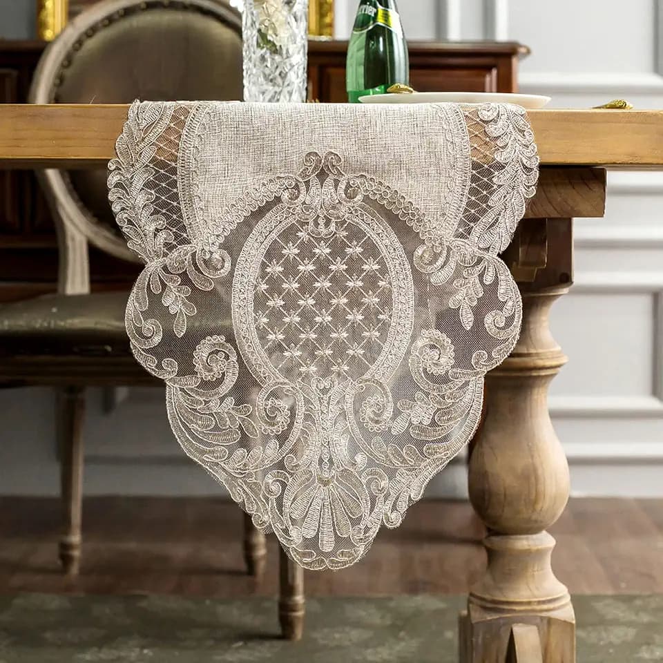ARTABLE Macrame Lace Table Runner Vintage Floral Embroidery 16 x 60 Inch