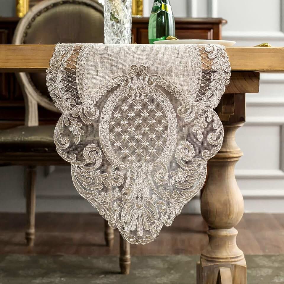 ARTABLE Macrame Lace Table Runner Vintage Floral Embroidery 16 x 120 Inch