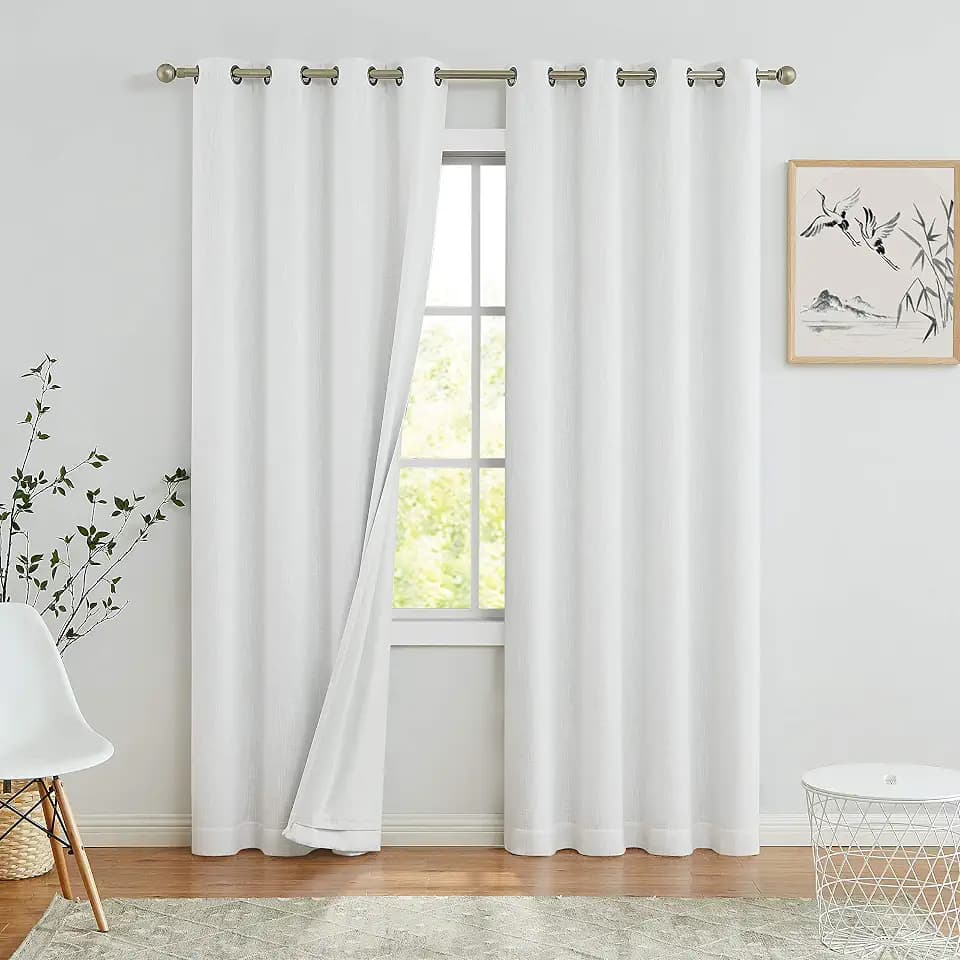 Cream White Full Blackout Grommet Curtain for Bedroom with Liner, 50"x84"x2
