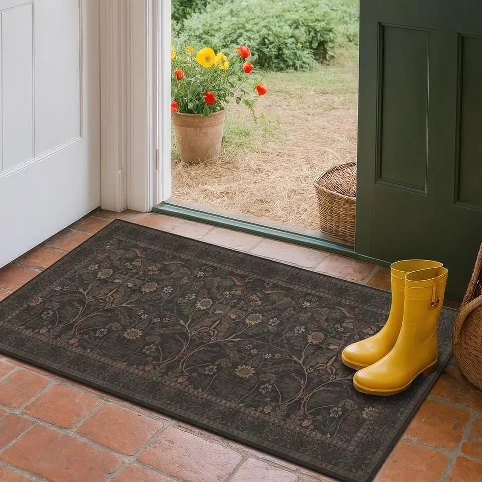 Dark Brown 2x4 Small Rugs for Entryway, Washable Kitchen Rugs Non Slip, Low Pile Soft Carpet for Bathroom, Bedroom Under Bed, Mudroom
