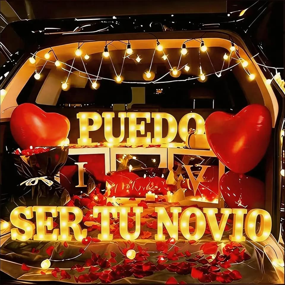 Puedo Ser Tu Novio Light Up Letters with 1000 Rose Petals