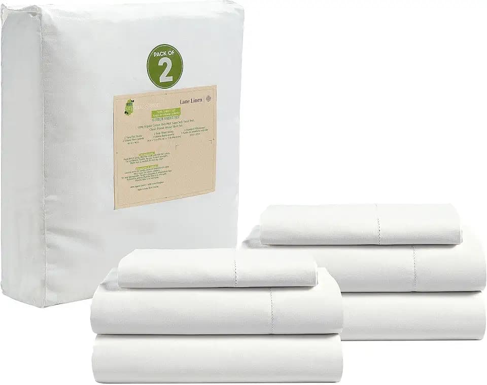 LANE LINEN Twin XL Sheet Set 100% Organic Cotton Soft 6pc Percale - White