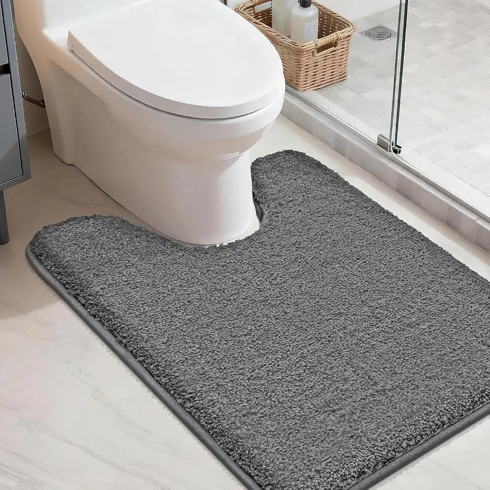COSY HOMEER Toilet Rug U-Shaped Nonslip Washable Bath Mat 24"x20" Dark Grey