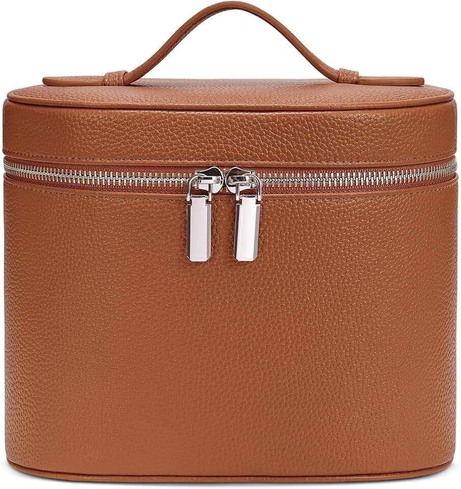 Kosmetiktasche Damen, Make Up Tasche für Frauen, Reise Leder Kosmetikkoffer Schminktasche Hartschale, Travel Makeup Bag Cosmetic Case mit Fächern und Griff