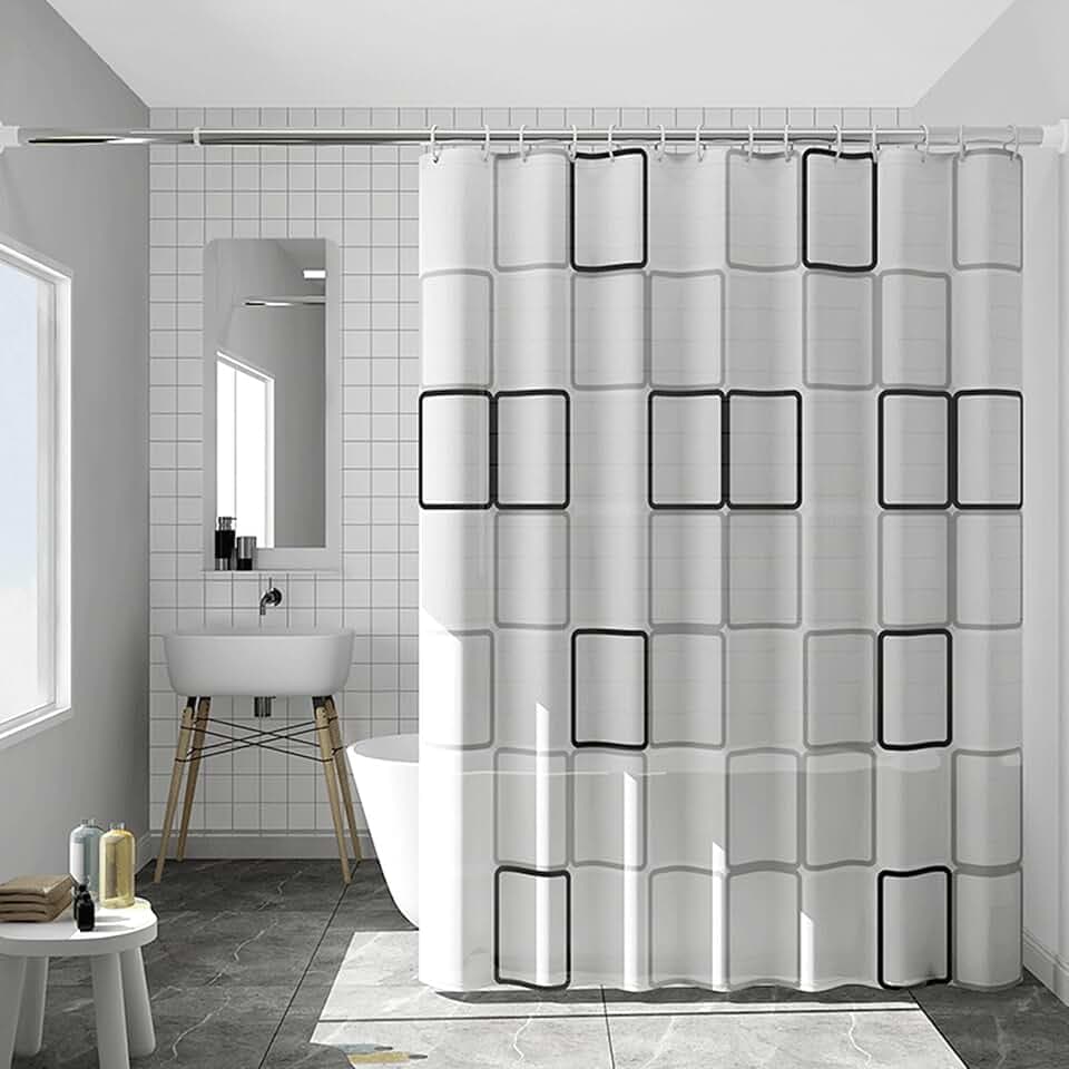 Plastic Shower Liner - Premium PEVA 5G Shower Curtain Liner with Rustproof Grommets and 3 Weighted Magnets, Waterproof Shower Curtains for Bathroom (Large Block, 72" x 72")