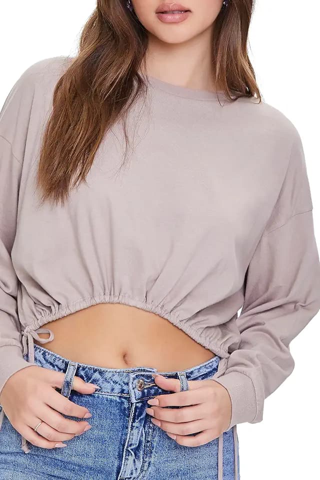 Forever 21 Women's Cropped Drawstring-Hem Top