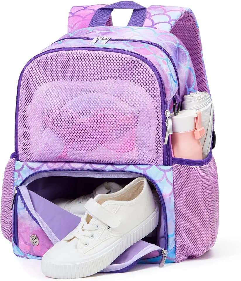 WAWSAM Kids Swim Bag for Swimmers, Beach Gym Bag with Wet Dry Shoes Compartments