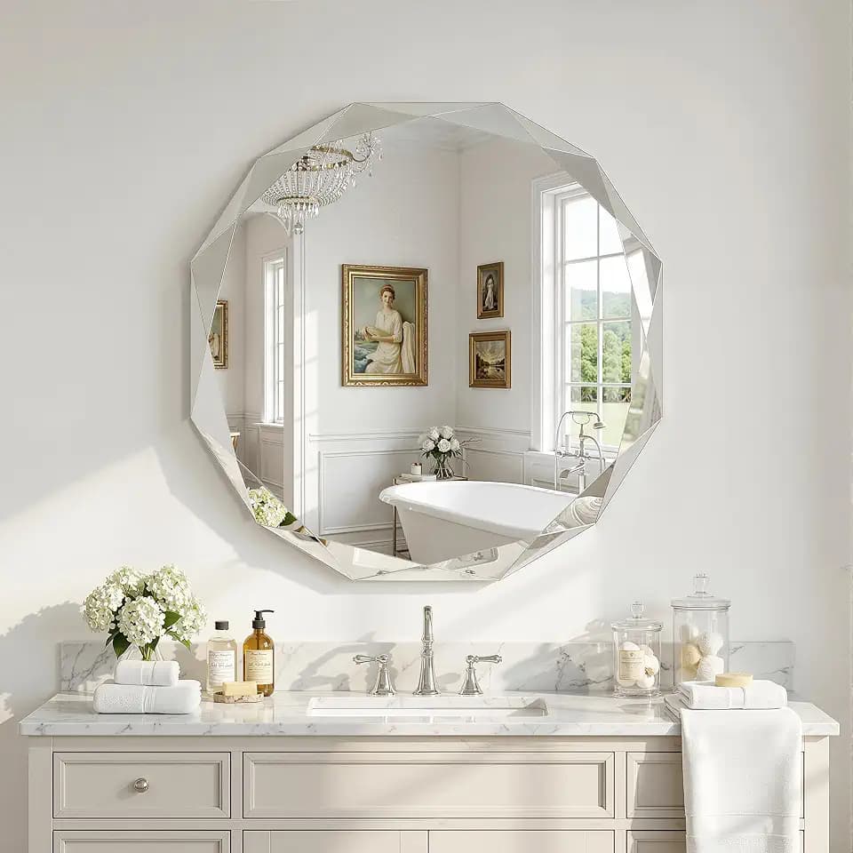 Suidia Bathroom Mirror, 20"x 20" Wall Mirror, Frameless Bathroom Mirror with Beveled Edge for Bedroom, Living Room, Entryway, Hallway, Round Shape
