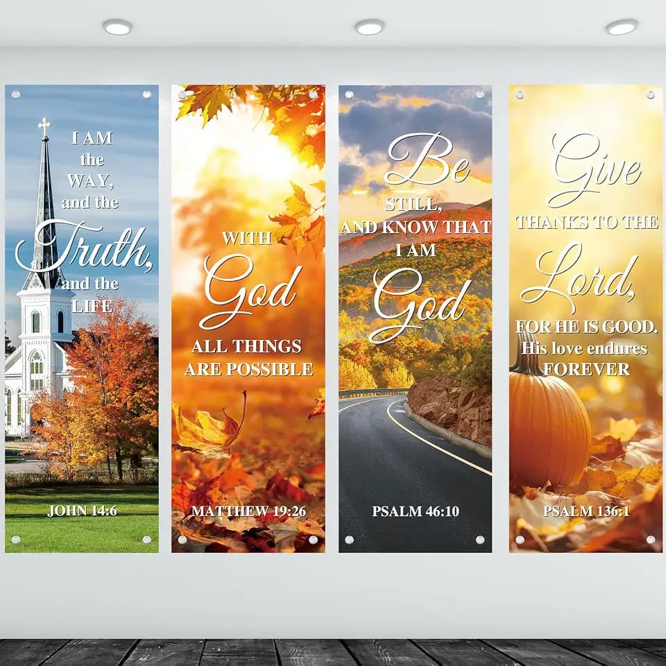 Fuweave 4 Pcs Fall Church Banners for Sanctuary Wall 2 x 6.07 ft