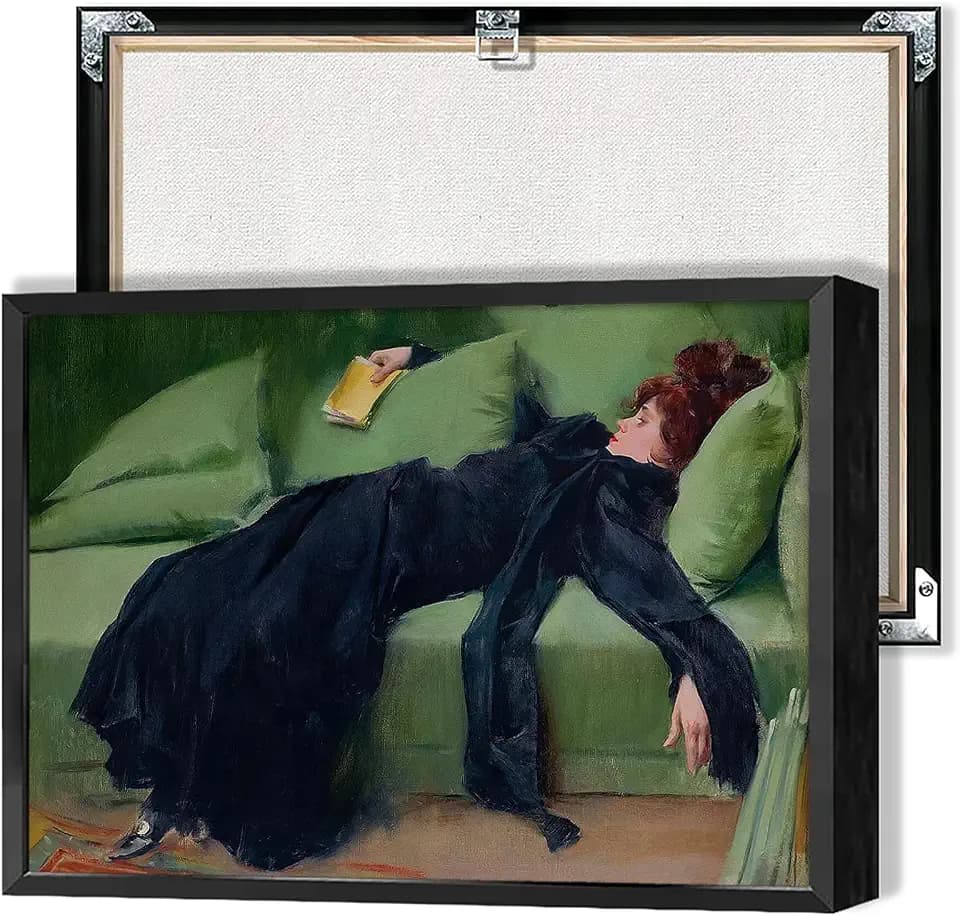 Vintage Decadent Girl Wall Art Decadent Young Woman After The Dance Canvas Posters Victorian Sofa Girl Sleeping Prints Painting For Living Room Bedroom Dorm Wall Decor 8x12in Framed