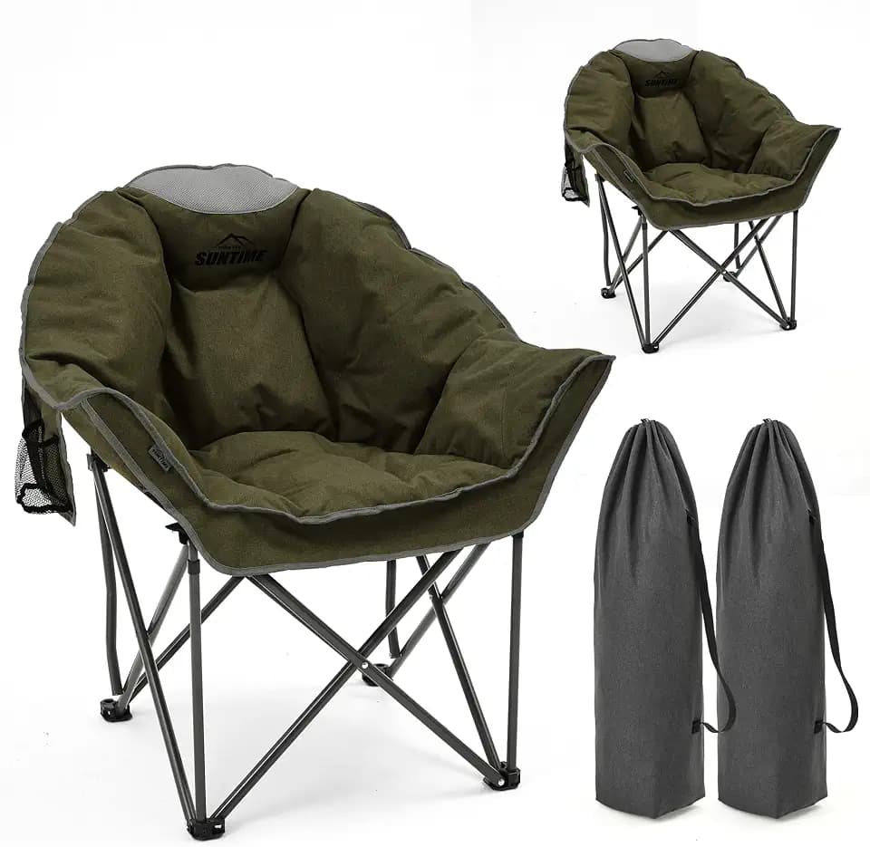 Oversized Padded Comfy Camping Chair for Adults, Army Green (2 Pack)