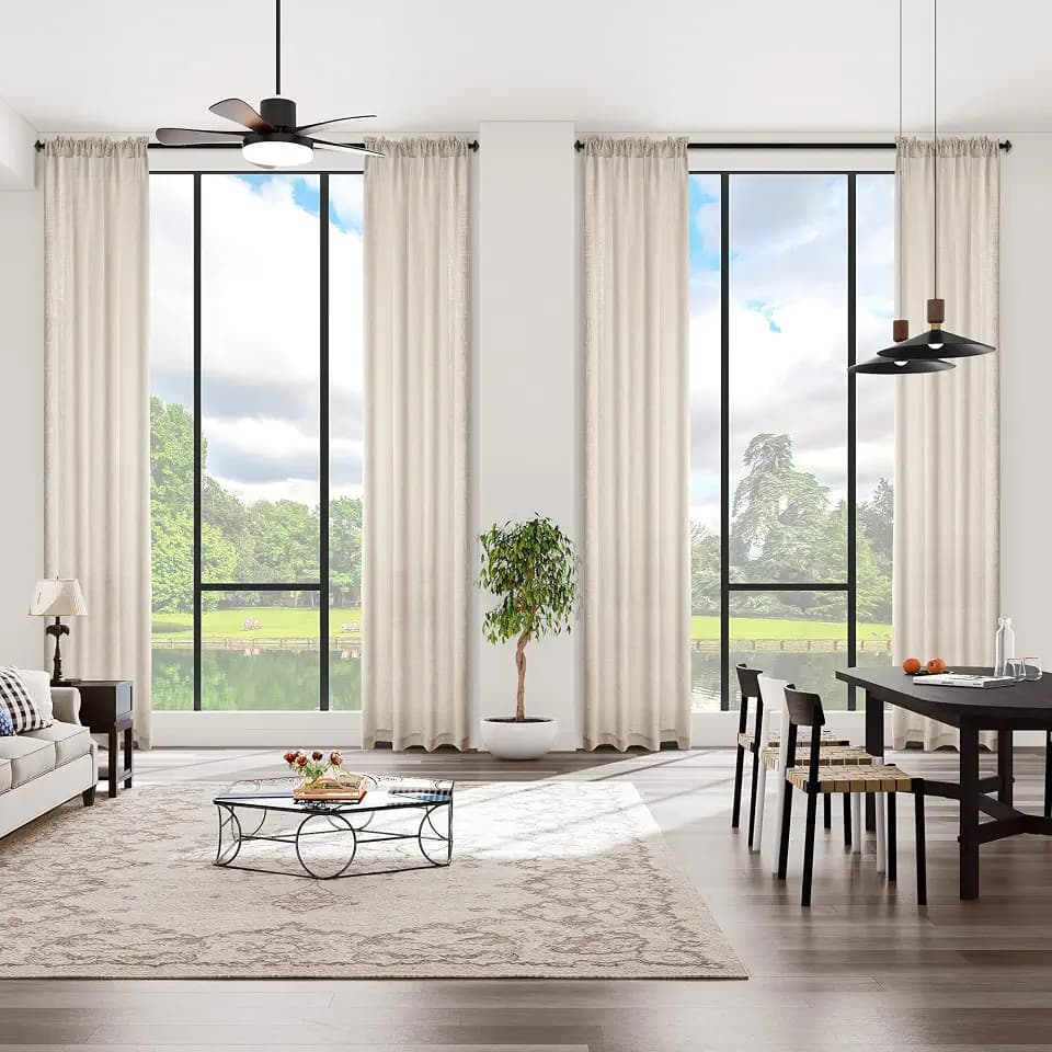 MASWOND Extra Long Natural Linen Sheer Curtains 156 Inch for High Living Room, Custom Made High Ceiling Drapes,2 Story Windows Rod Pocket Privacy Curtains for Loft W52 Inches x 13ft, 1 Panel