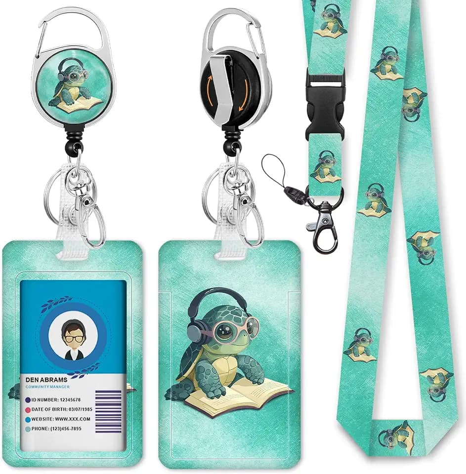 Immaturus Turtle Lanyards for ID Badges, Badge Holder Retractable Reel Clip