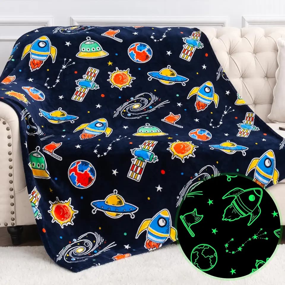 Jekeno Space Toys Gifts Outer Space Galaxy Glow in The Dark Blanket