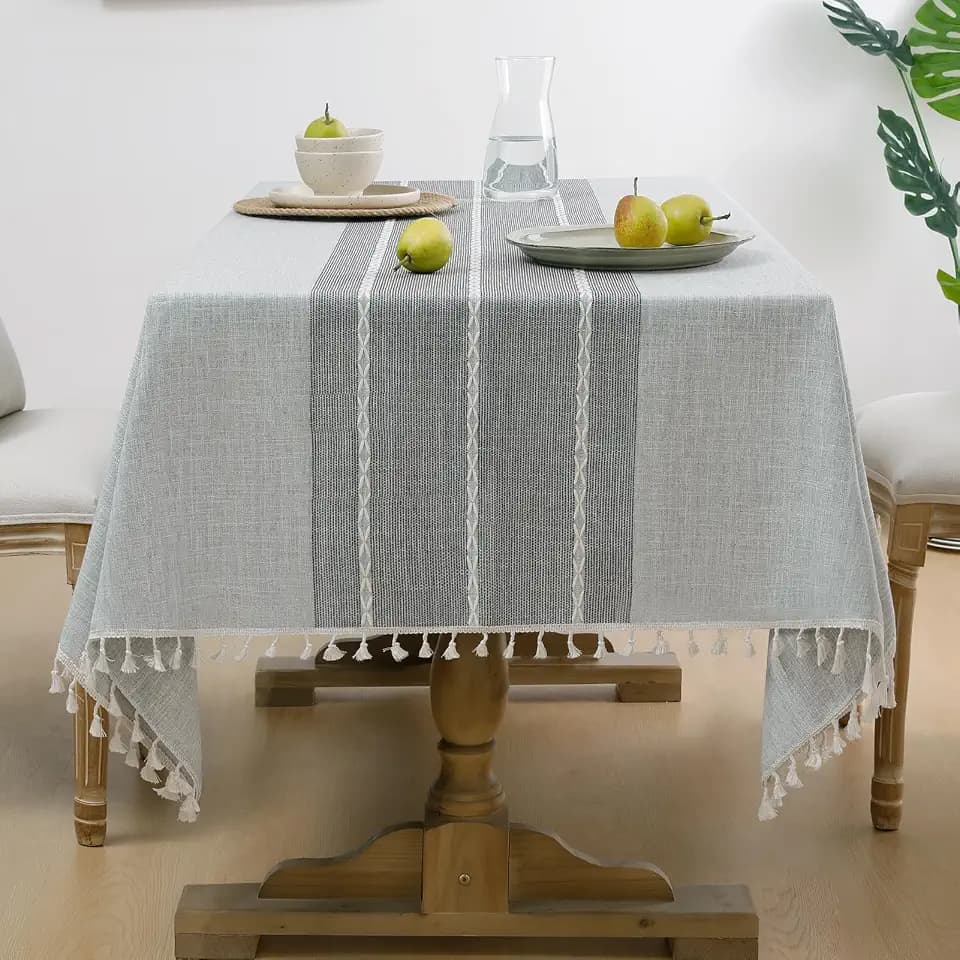 Softalker Outdoor Linen Rectangle Tablecloth with Tassel, 55 x 70 Inch