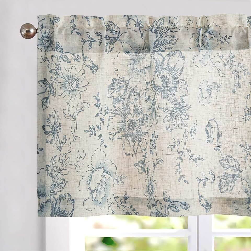 Vangao Floral Valances for Windows Alice Blue W50 X 16L 1 Panel