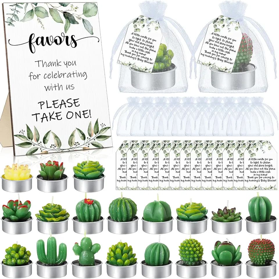 Mtlee 36 Sets Baby Shower Favors for Guest, Succulent Candle Bulk, Greenery