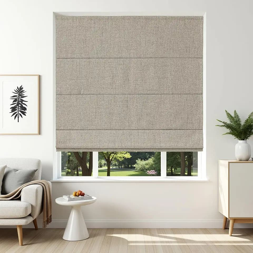 Joydeco Cordless Roman Shades, Linen Window Blinds, 34" W×75" H, Linen