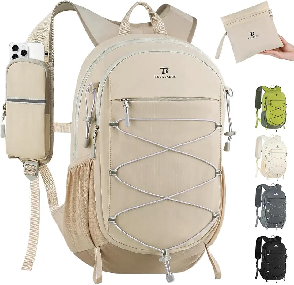 BECOJADDE Hiking Backpack 15L Small Backpack Packable Day pack Water Resistant Lightweight Travel Backpack for Women Men with Shoulder Strap Pockets for Hiking Camping Outdoor, Khaki
