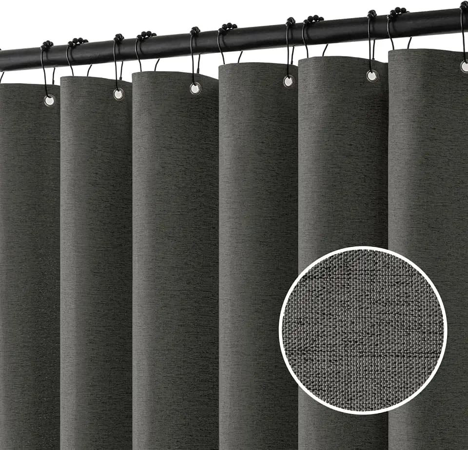 MIULEE 72 x 84 Extra Long Linen Shower Curtain Charcoal Grey 12 Metal Hooks
