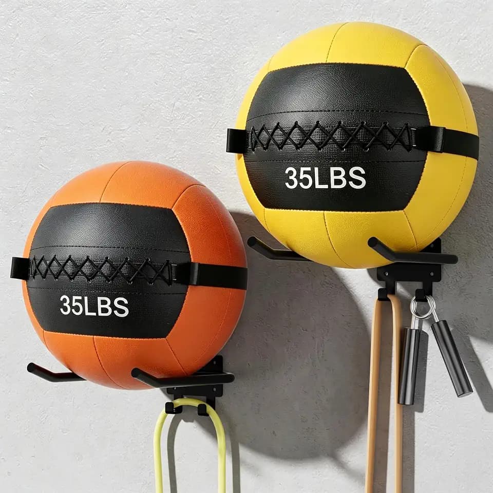 2 Packs Medicine Ball Rack Wall Mount Exercise Ball Holder with Hook