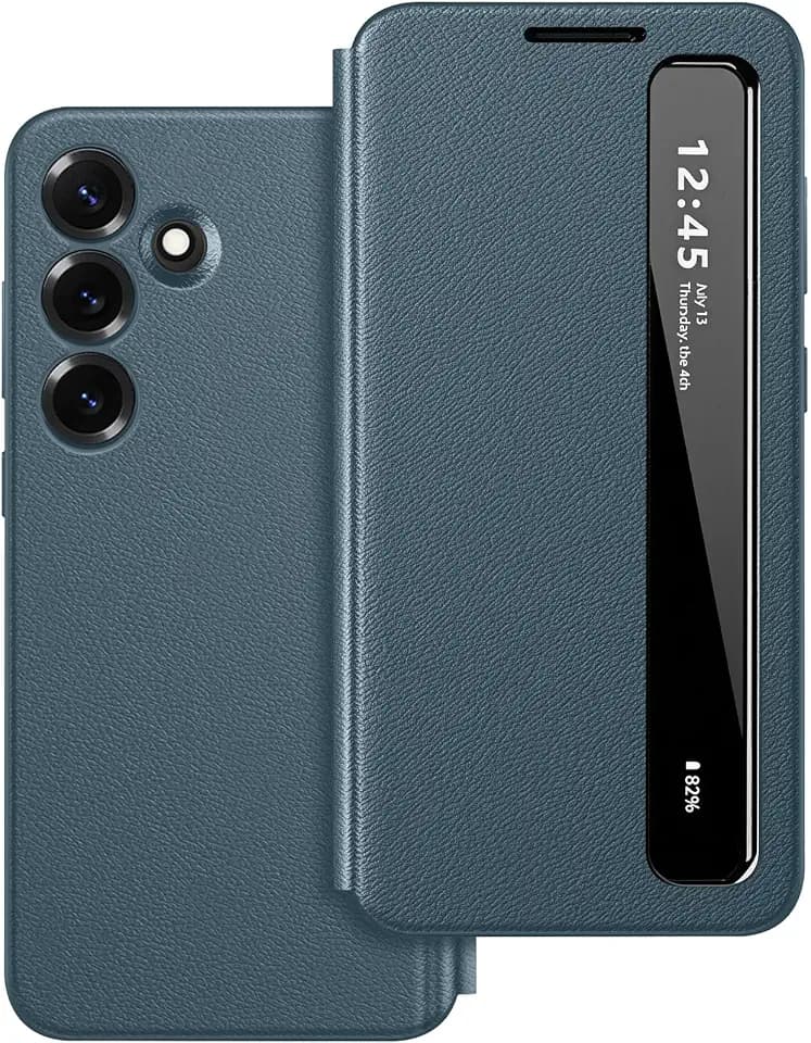 Für Samsung Galaxy S26 Smart Clear View Cover Case mit Sichtfenster, Flip Folio Leder Schutzhülle, Smart View Cover für Samsung S26 5G Hülle mit Sichtfenster Grün