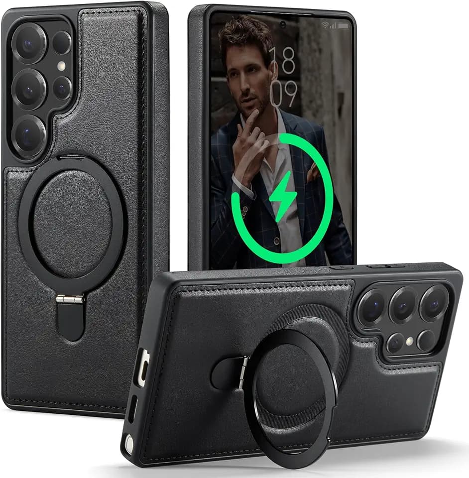 for Galaxy S25 Ultra Case with Stand Compatible Magsafe, Black