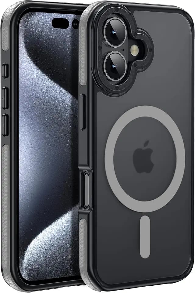 for iPhone 16 Plus case, Magnetic & Shockproof, Gray Bumper