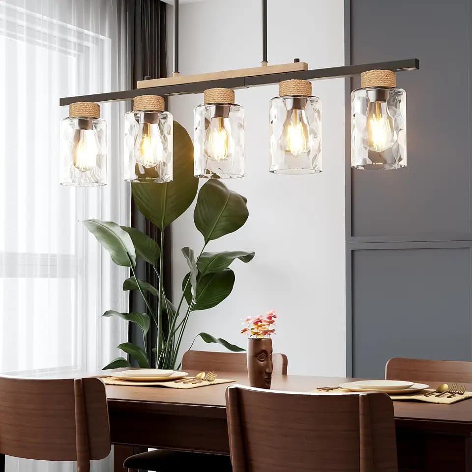 5-Light Dining Room Light Fixture 33.4" Farmhouse Linear Chandelier