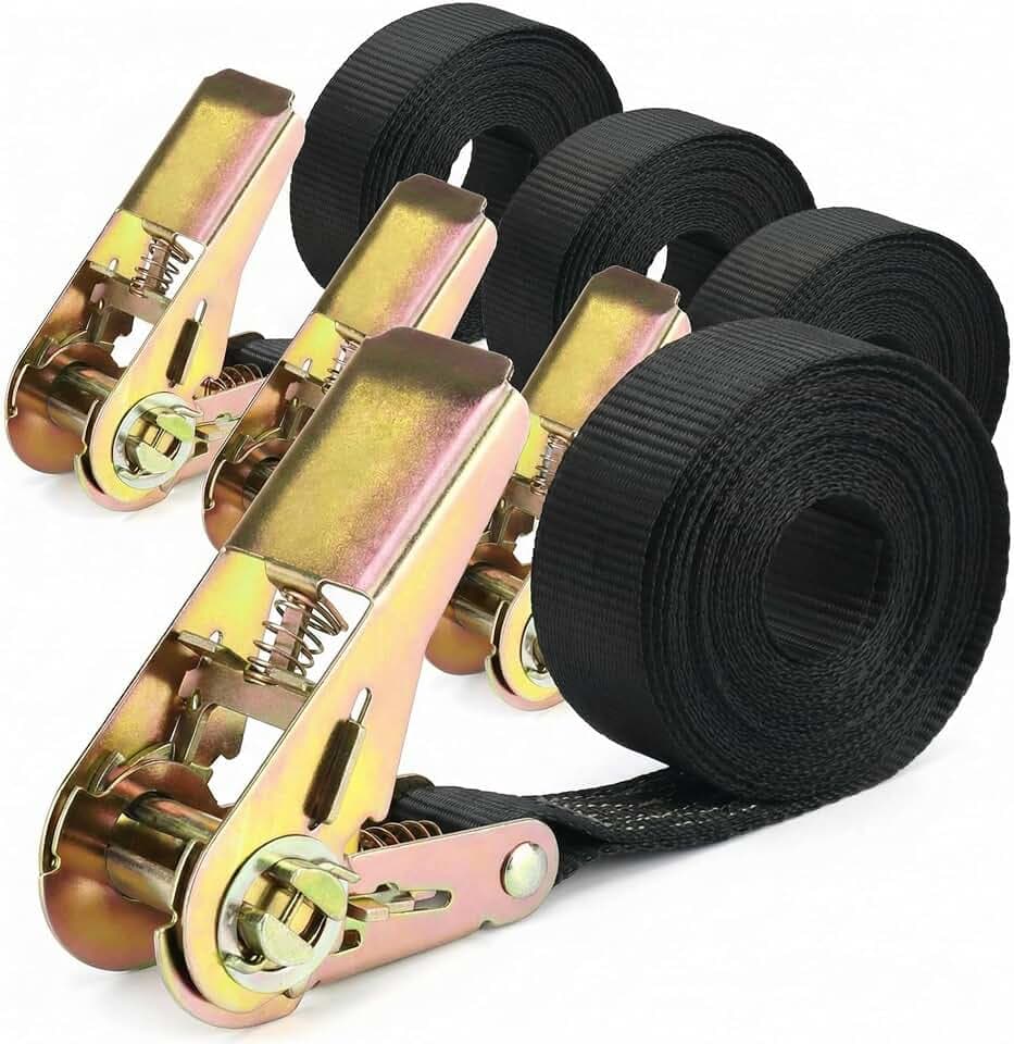 QWORK® 4 Stück spanngurte mit ratsche,zurrgurte mit ratsche, 6 m x 25 mm, für Motorrad, Auto, Anhänger, Zuhause