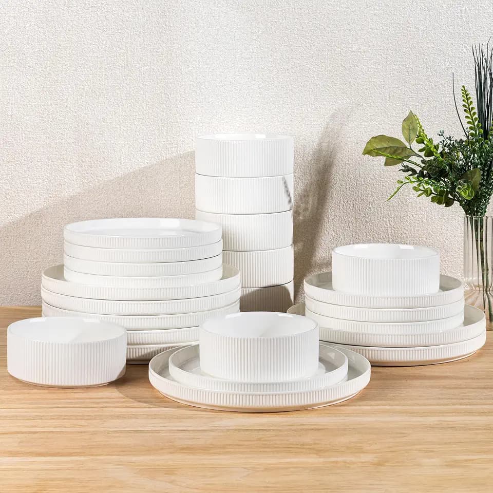 TheTerra Ceramic Dinnerware Set for 8, 24-Piece Plates and Bowls Set