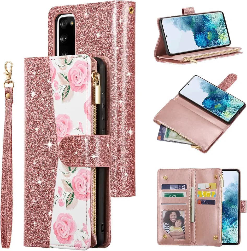 QLTYPRI Schutzhülle für Samsung Galaxy A26 5G, große Kapazität, Leder, Brieftaschenformat, 6 Kartenhalter und 1 Reißverschlussfach, Ständer, Handschlaufe, magnetische Schutzhülle für Samsung A26