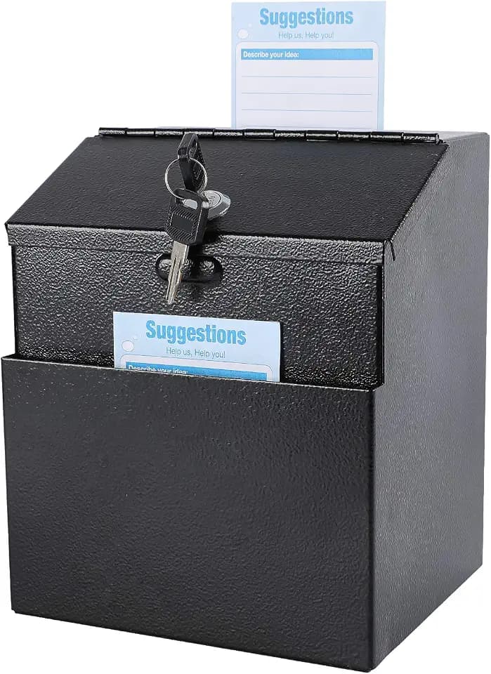 xydled Suggestion Box with Key Lock, Wall-Mounted Donation Box, Black