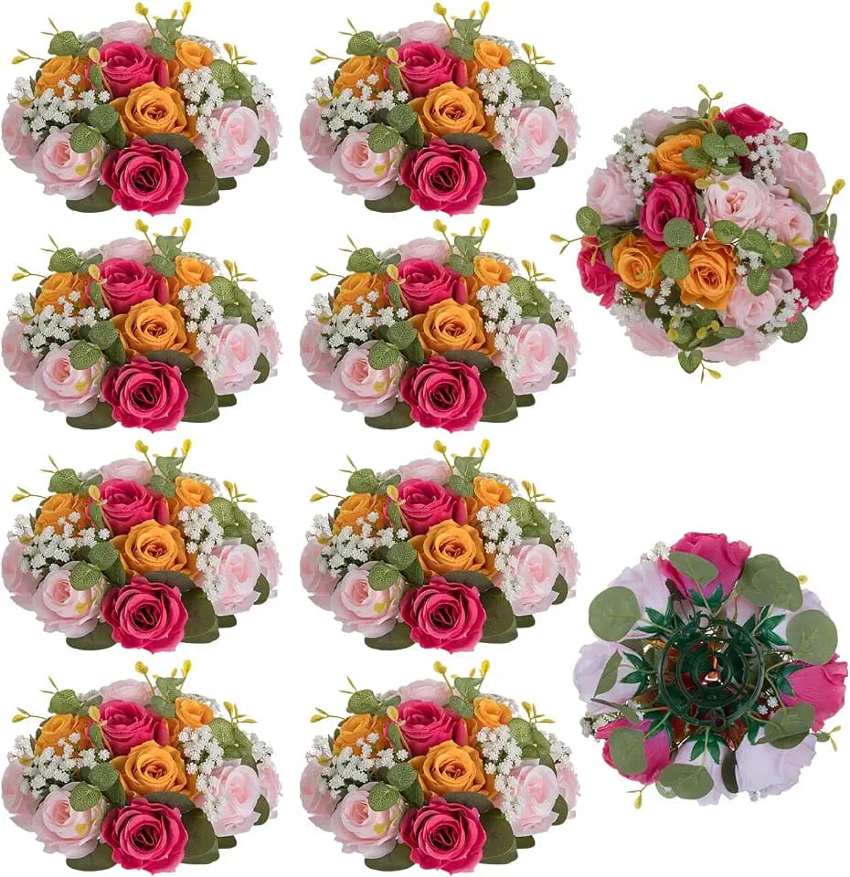 BLOSMON Wedding Flower Centerpieces for Tables: 10 Pcs, Pink and Orange