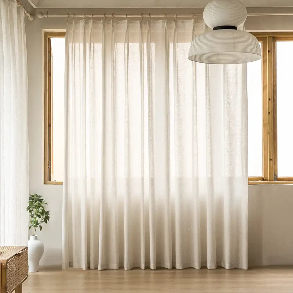 MAIHER 90 Inches Long Pinch Pleat Semi Sheer Curtains Natural Linen 1 Panel