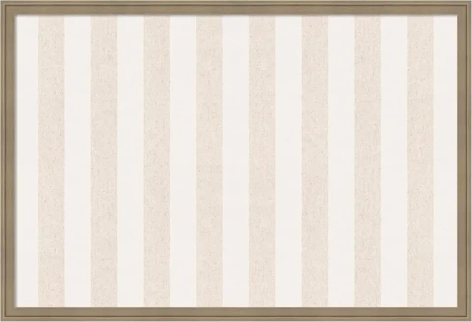 Kate and Laurel Framed Fabric Pinboard 38 x 26, Printed Linen Classic Bulletin Board for Use as a Vision Board or Wall Organization, Florence Light Brown Frame