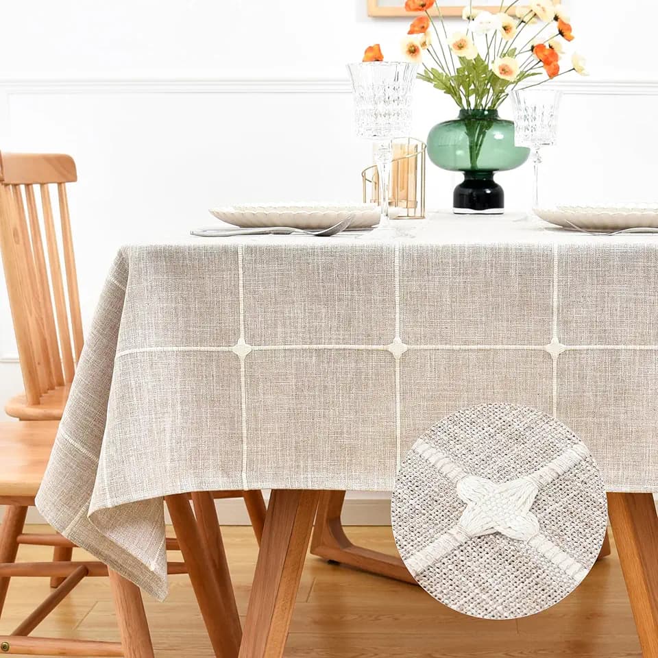 NEWISHER Farmhouse Embroidered Plaid Tablecloth Square 70 x 70 Inch