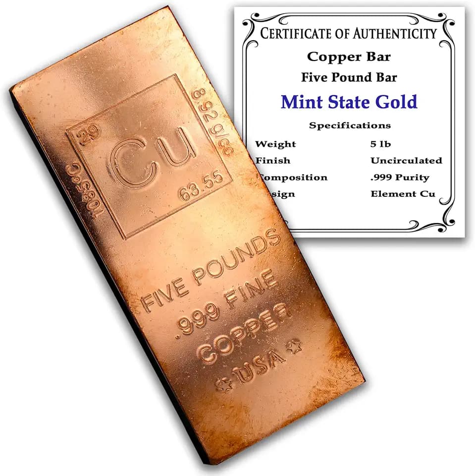 5 lb Copper Bar (Flat Style) .999 Pure Paperweight