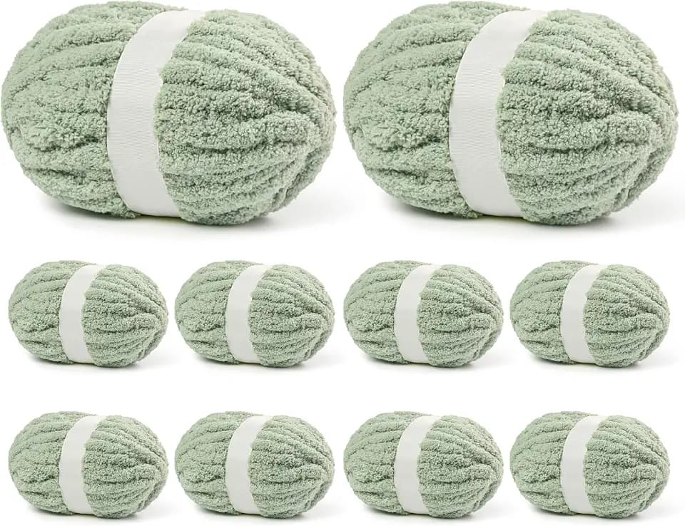 10 Pack Sage Green Jumbo Thick Yarn, Chenille Yarn for Crocheting, Chunky Yarn for Hand Knitting, Soft Plush Yarns, 240yds/70.5oz Super Bulky Blanket Crochet Yarns