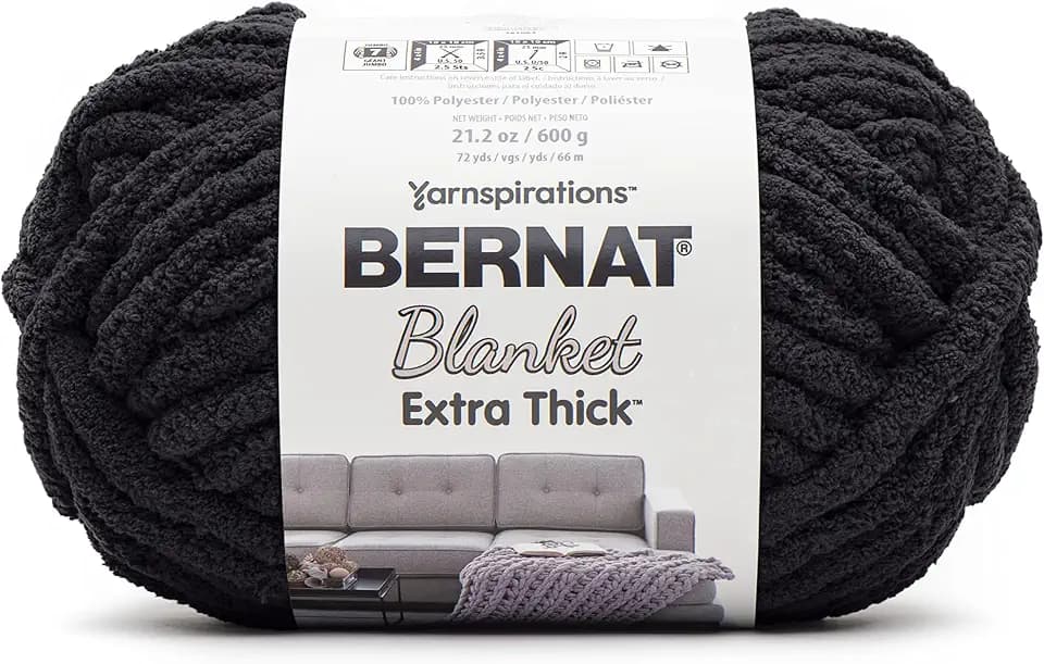 Bernat Blanket Extra Thick Chunky Yarn for Crocheting, Coal