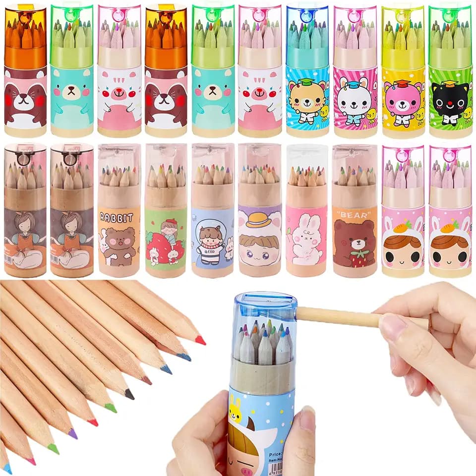 Tergy 20 Packs Mini Colored Pencils with Sharpener in Tube Portable Drawing Art Cartoon Pencils for 3 Years Old and Up Kids Adults Writing Sketching Painting,12 Colors in Tube