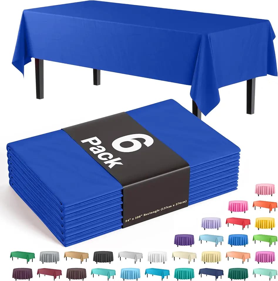 Exquisite Blue Plastic Table Cloth Disposable 6 Pack - 54 x 108 Inch Rectangle Tablecloth for 6 Foot Tables - Waterproof Table Cover for Party Wedding Birthday Graduation BBQ Catering