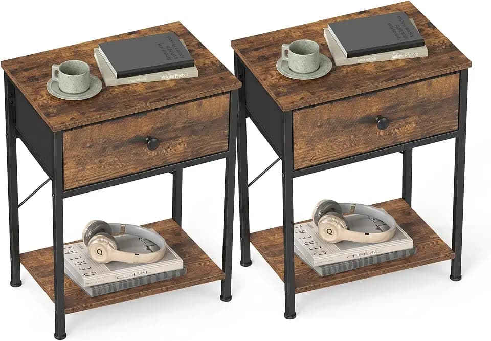 SONGMICS Nightstand, Small Side Table, Narrow End Table with Fabric Drawer