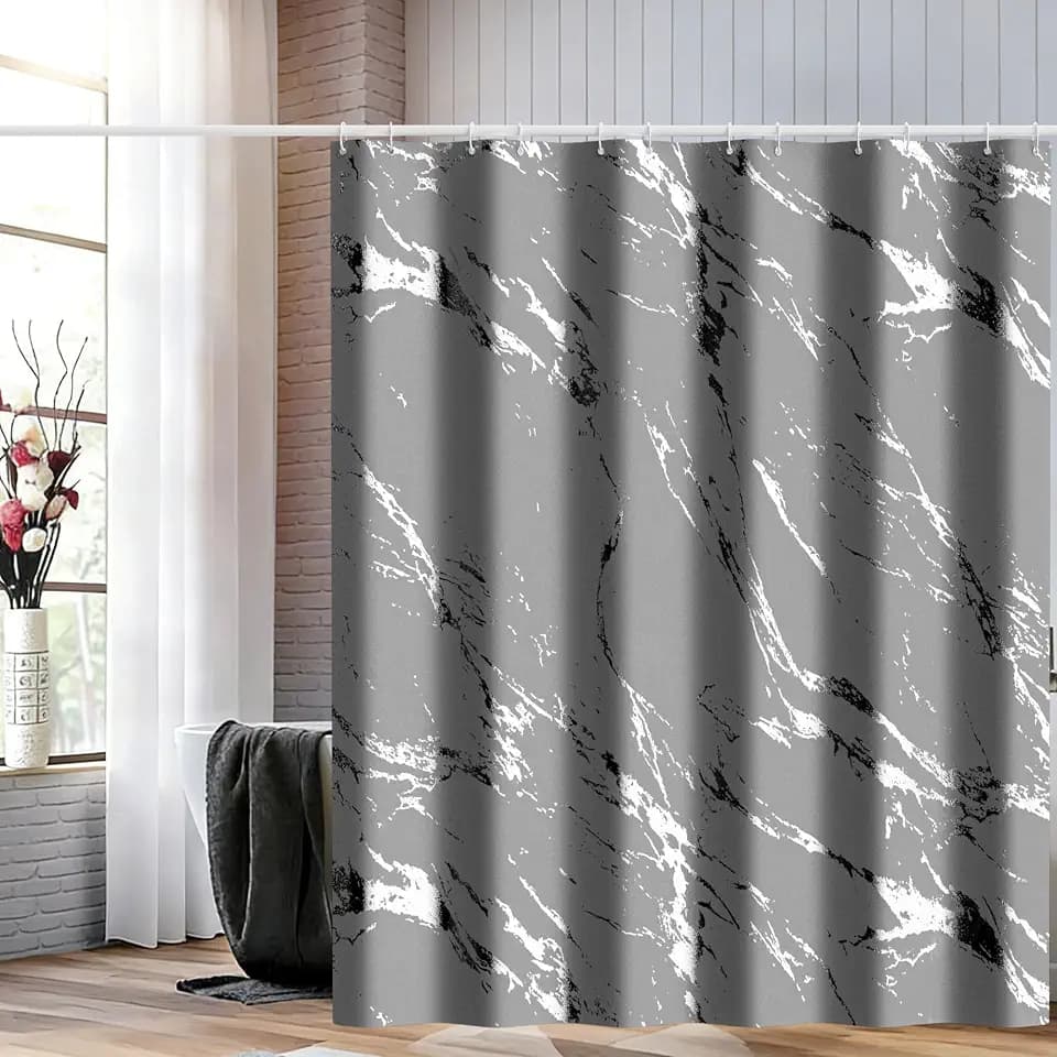 Premium Gray Marble Shower Curtain - Realistic Vein Design, Water-Resistant Fabric (72x72 Inches), Stable Drape, Easy-Clean, Stylish Nordic/Ins Bathroom Decor